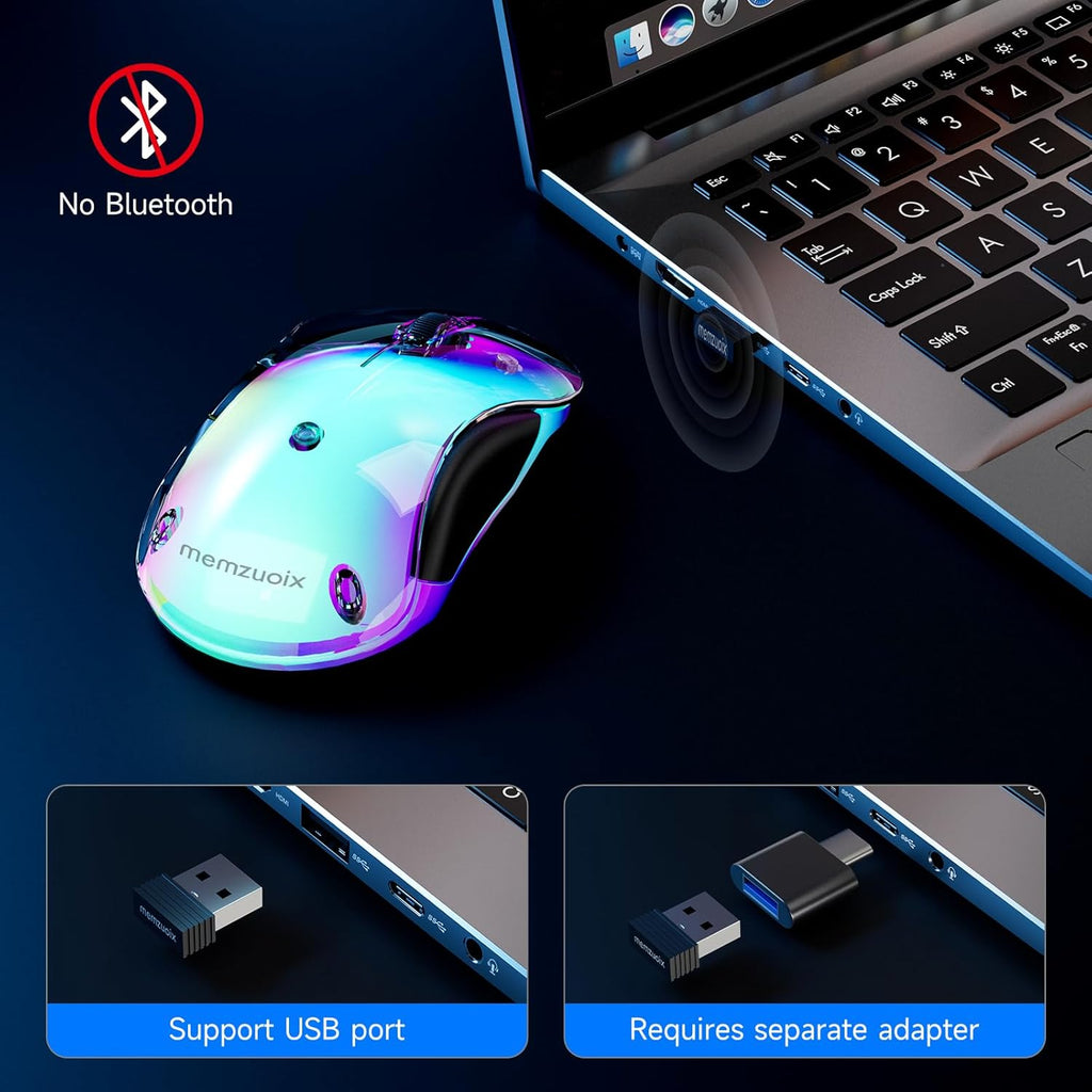 Aesthetic Wireless Mouse with Customizable Covers & LED Mood Lighting - Rechargeable Ergonomic Design, 1200 DPI
