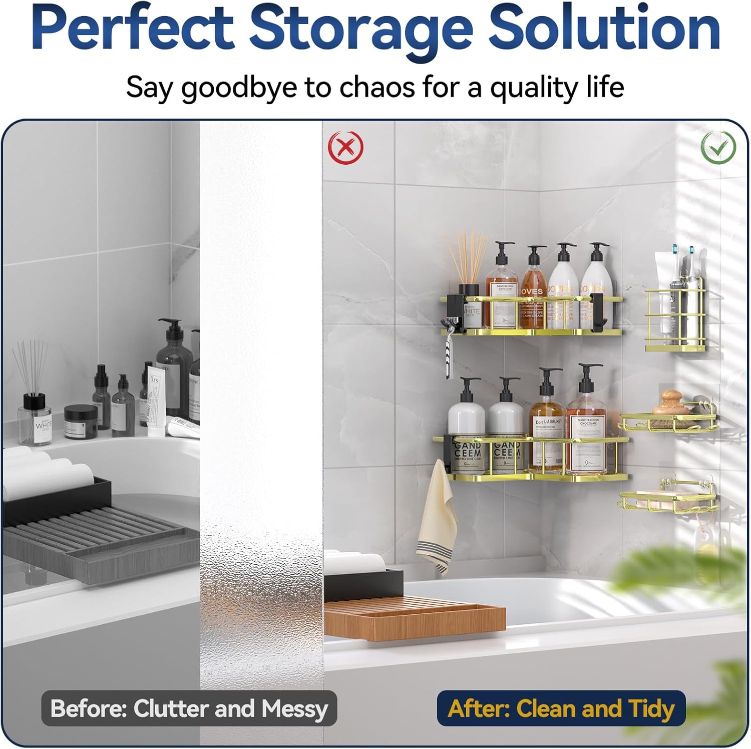5-Pack Corner Shower Caddy Organizer - Rustproof Stainless Steel Shelves with Soap Holder & Hooks