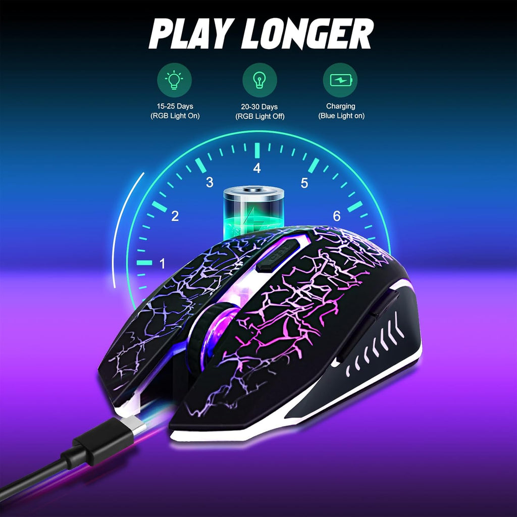 Rechargeable Wireless Gaming Mouse with 12000 DPI, 7 Programmable Buttons & RGB Lighting