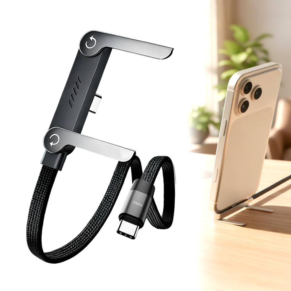 240W USB-C to USB-C Fast Charging Cable with Built-in 360° Rotating Phone Stand