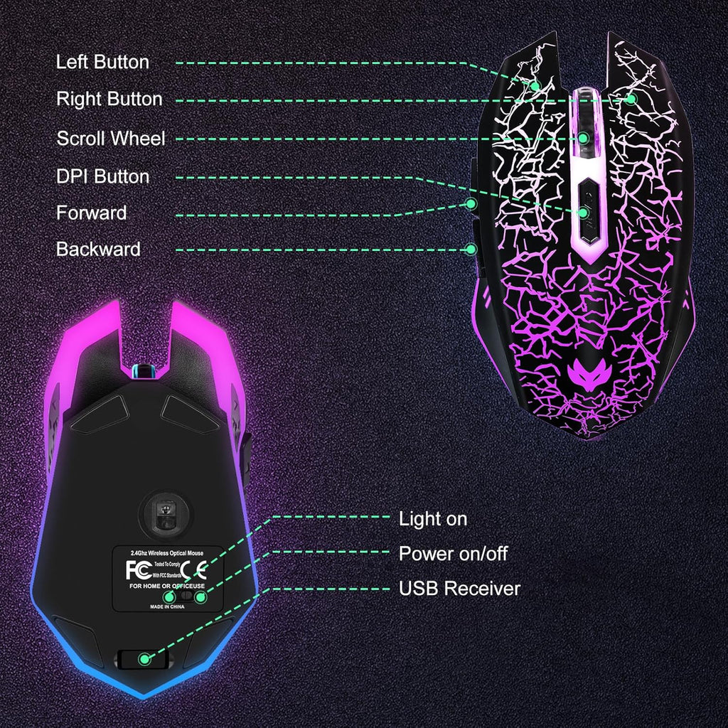 Rechargeable Wireless Gaming Mouse with 12000 DPI, 7 Programmable Buttons & RGB Lighting