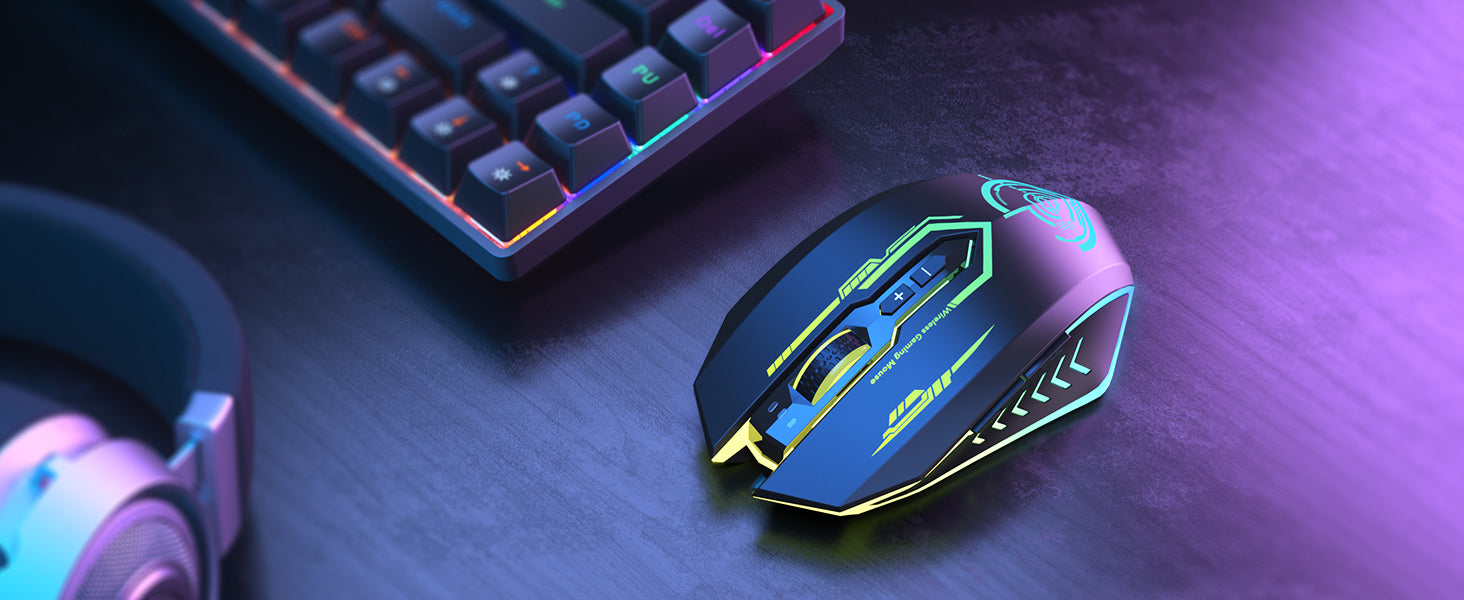 Aesthetic Wireless Mouse with Customizable Covers & LED Mood Lighting - Rechargeable Ergonomic Design, 1200 DPI