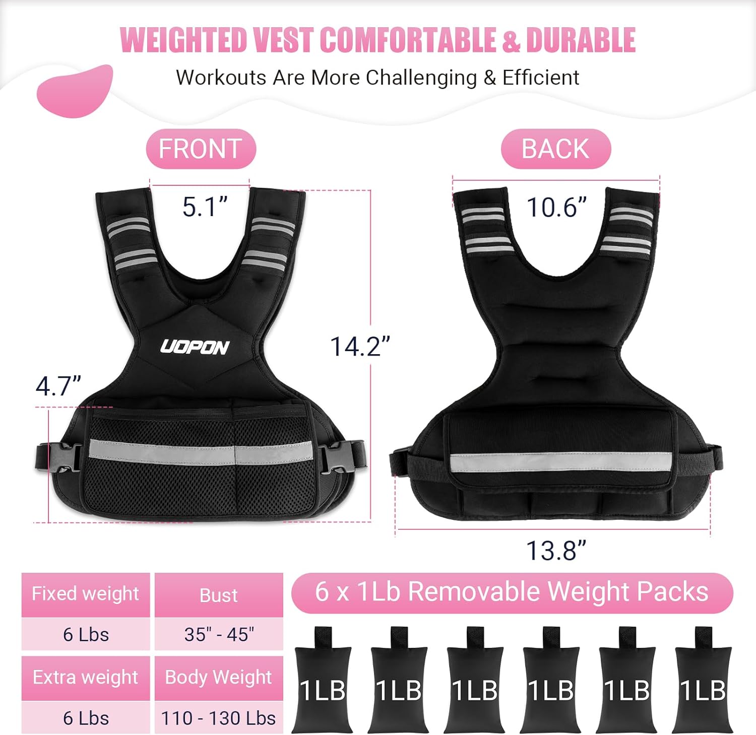 Adjustable Weighted Vest for Women & Men, 6-12lbs Rucking Vest for Running & Bone Density