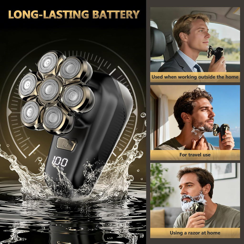 7D Magnetic Electric Shaver for Women & Men, Waterproof Bald Head Trimmer Kit with USB Charging