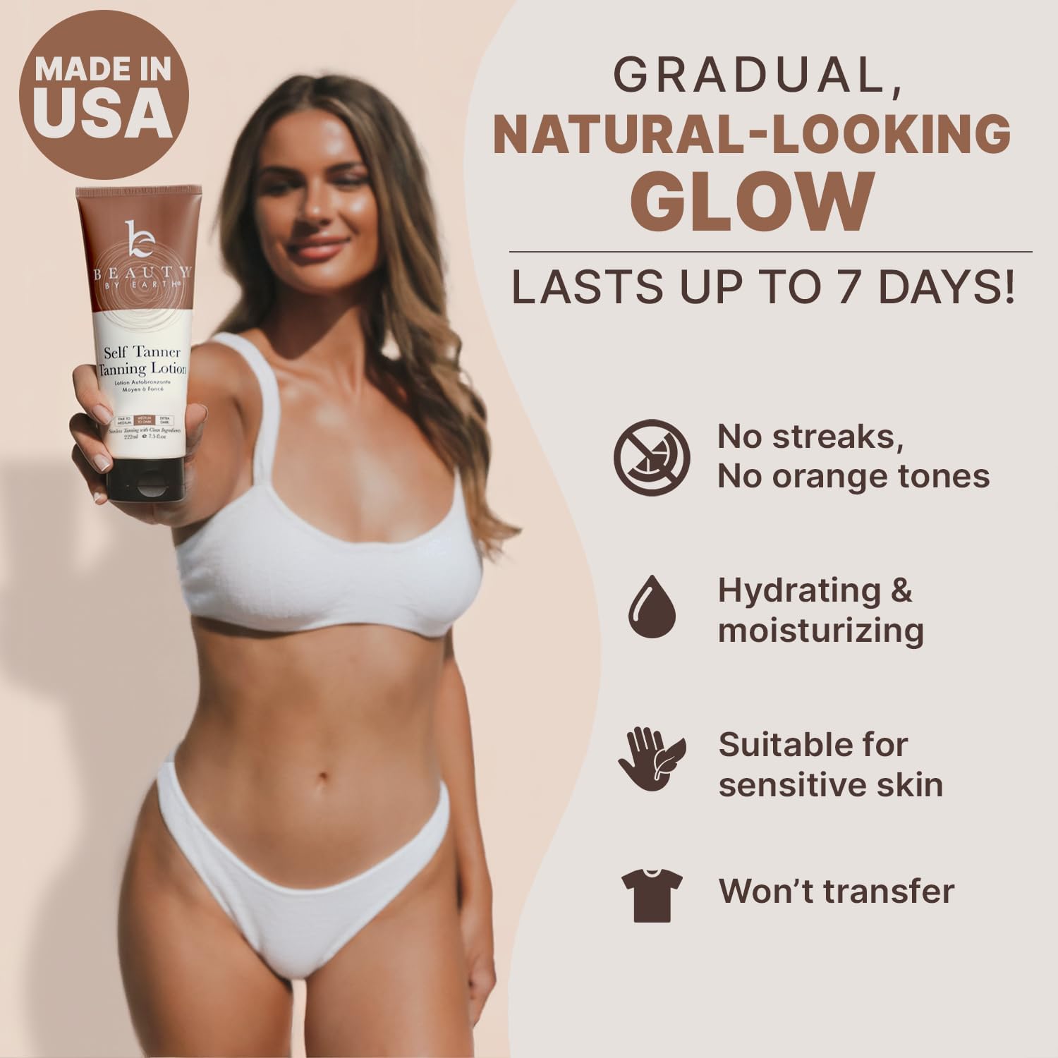 Natural & Organic Self Tanning Lotion for Face & Body - Streak-Free Medium to Dark Glow