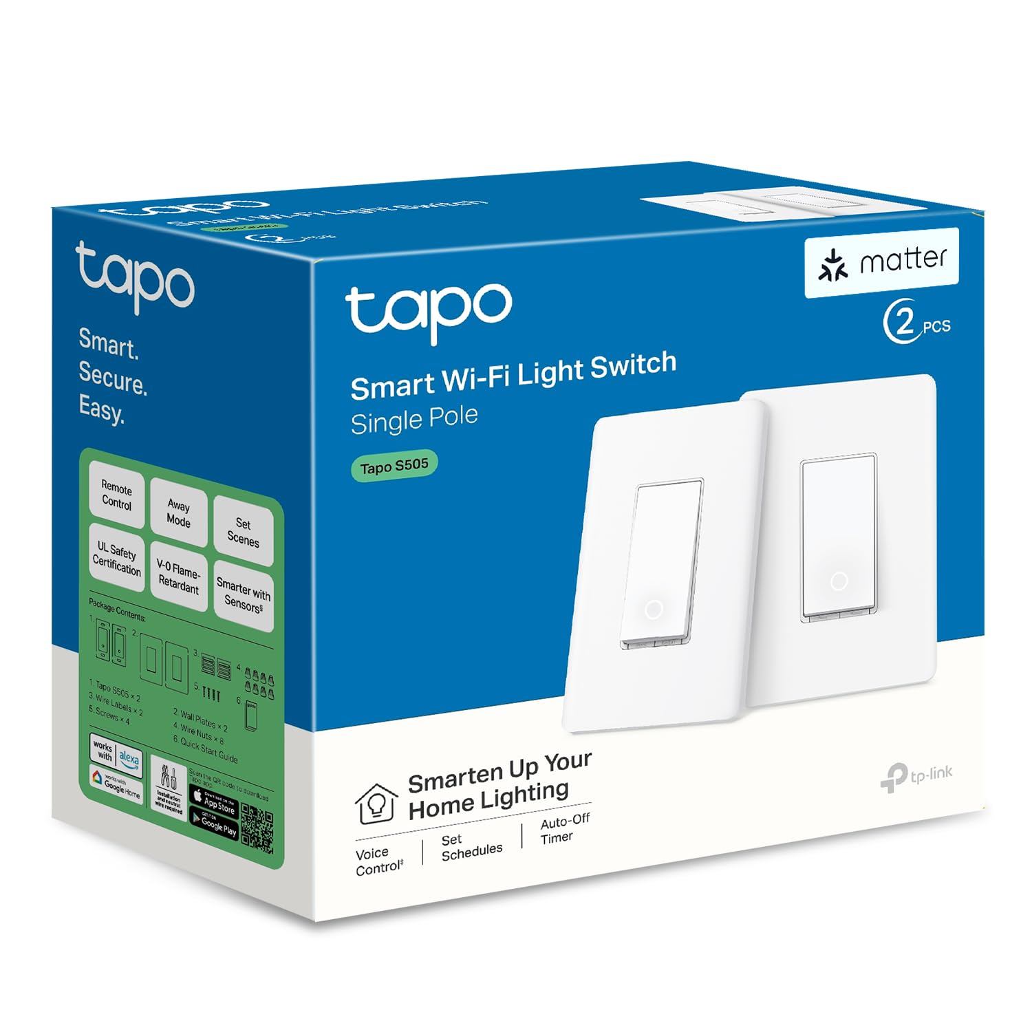 Matter Smart Light Switch: Voice Control & Offline LAN Operation | UL Certified 2-Pack