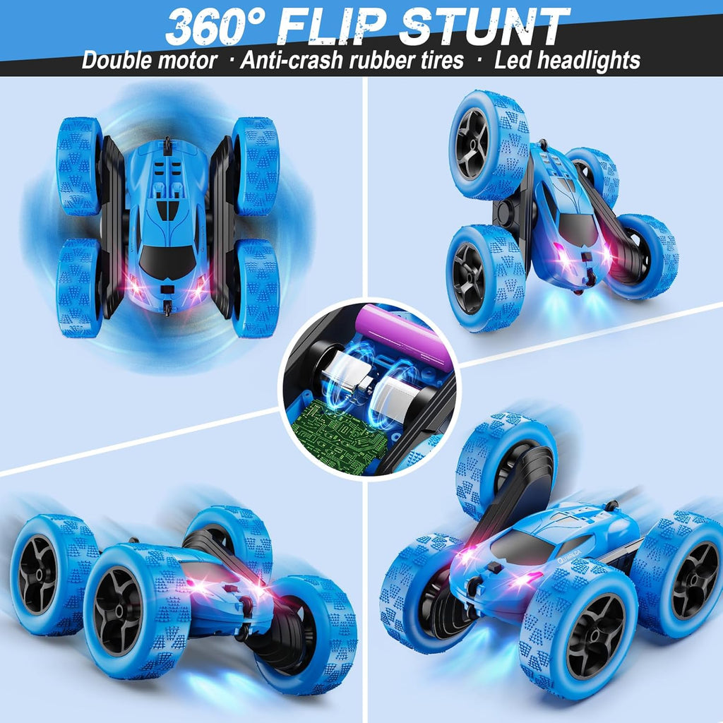 4WD Stunt RC Car with 360° Flips & LED Lights | 2.4GHz Remote | USB-C Modular Batteries | Gift for Kids 6-12