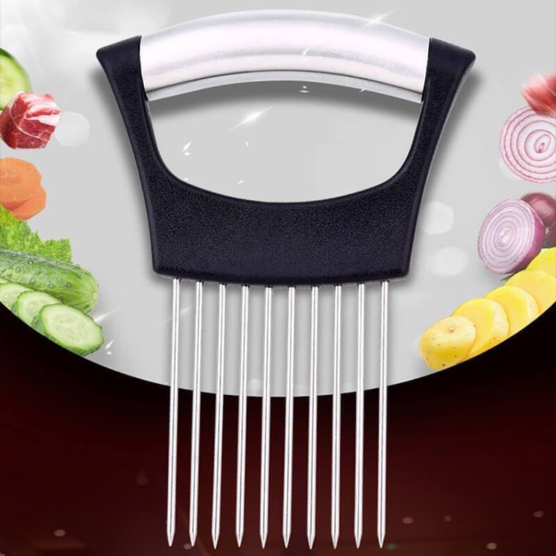 Stainless Steel Onion Slice Holder and Vegetable Slicer for Safe Even Cutting