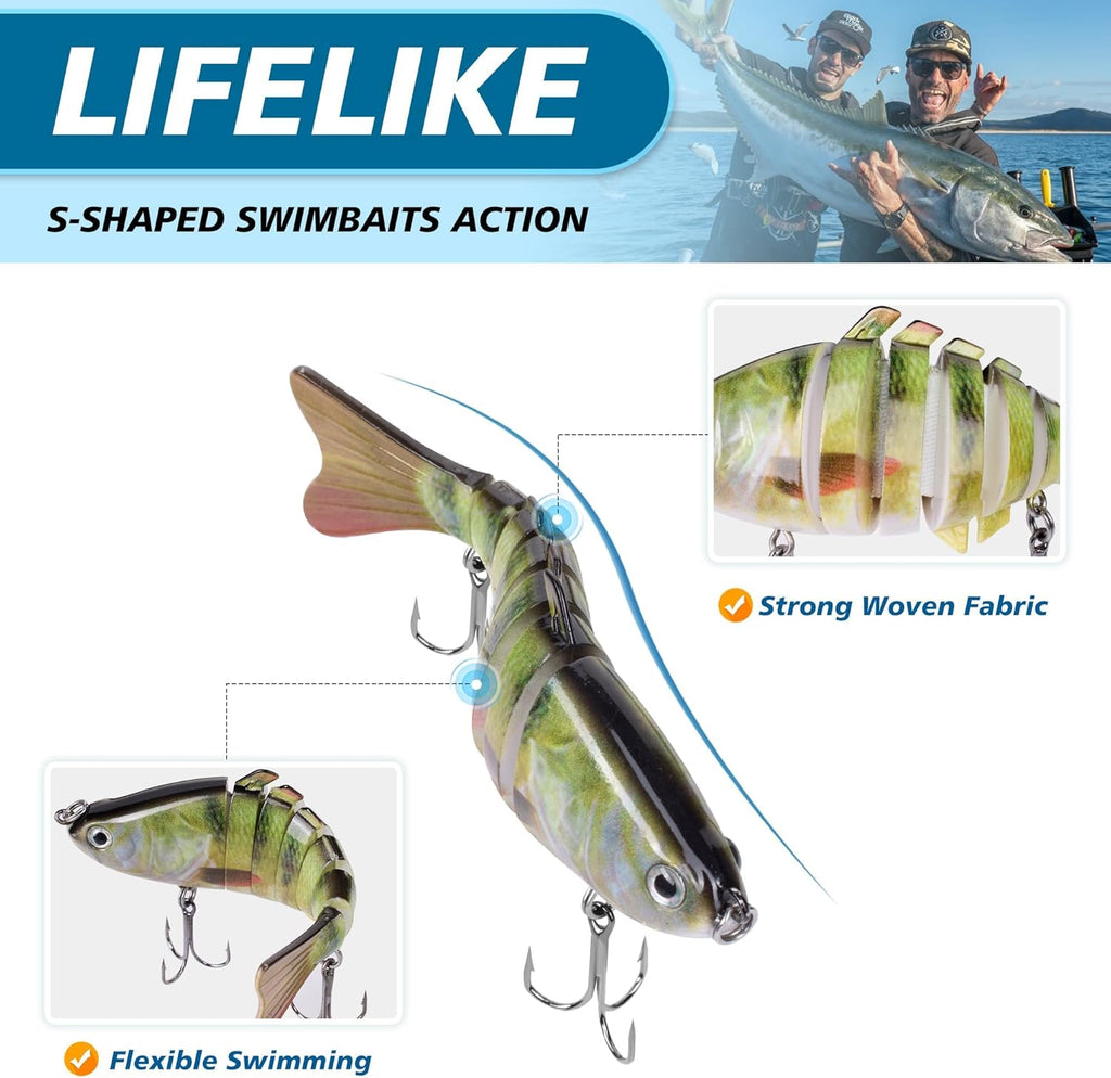 6PCS Multi-Jointed Slow Sinking Swimbaits for Bass Trout Freshwater Saltwater Fishing Lures