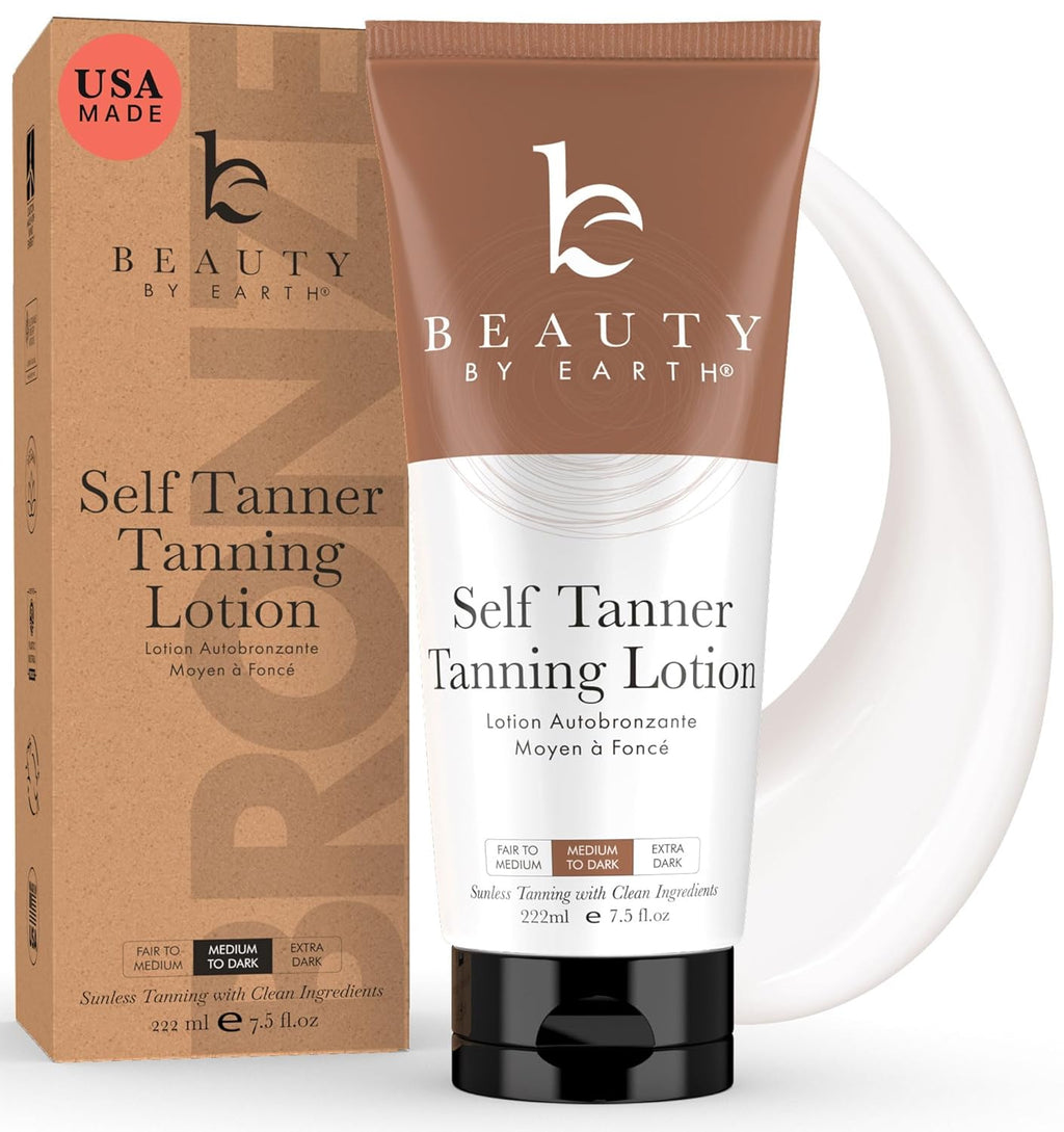 Natural & Organic Self Tanning Lotion for Face & Body - Streak-Free Medium to Dark Glow
