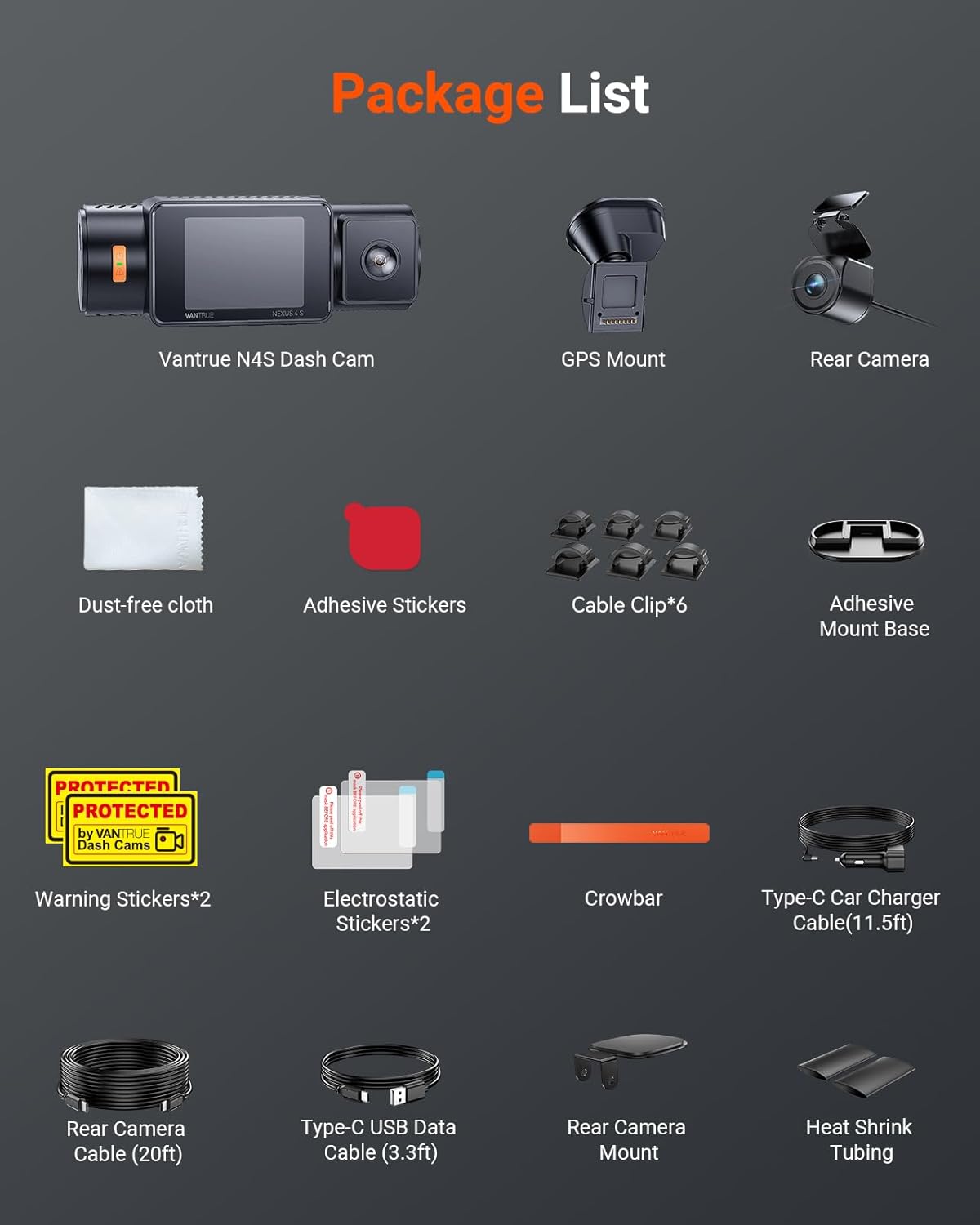 3-Channel Dash Cam with 2.7K Triple Lens, Night Vision & 24/7 Parking Mode