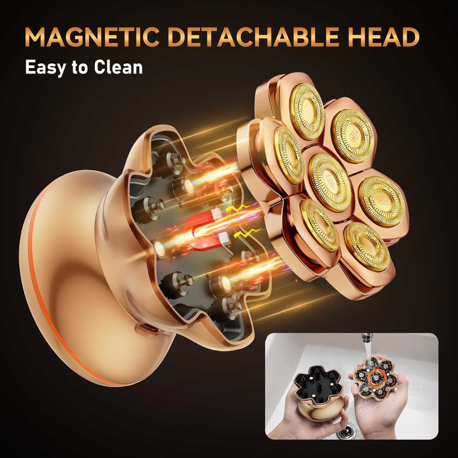 7D Electric Head Shaver for Bald Men - Cordless Waterproof Razor with Titanium Blades & Magnetic Head