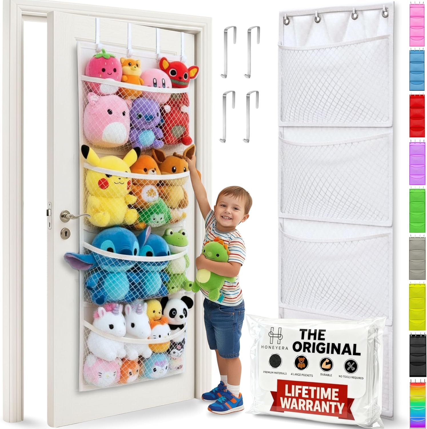 Over the Door Stuffed Animal Storage Organizer with 4 Large Mesh Pockets for Plush Toys