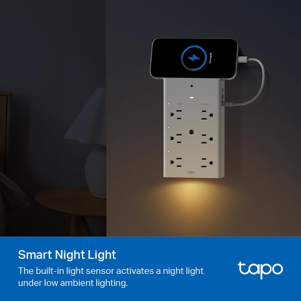 9-in-1 Smart Plug Outlet Extender with 3 Smart Outlets, 18W USB-C Fast Charging & Night Light