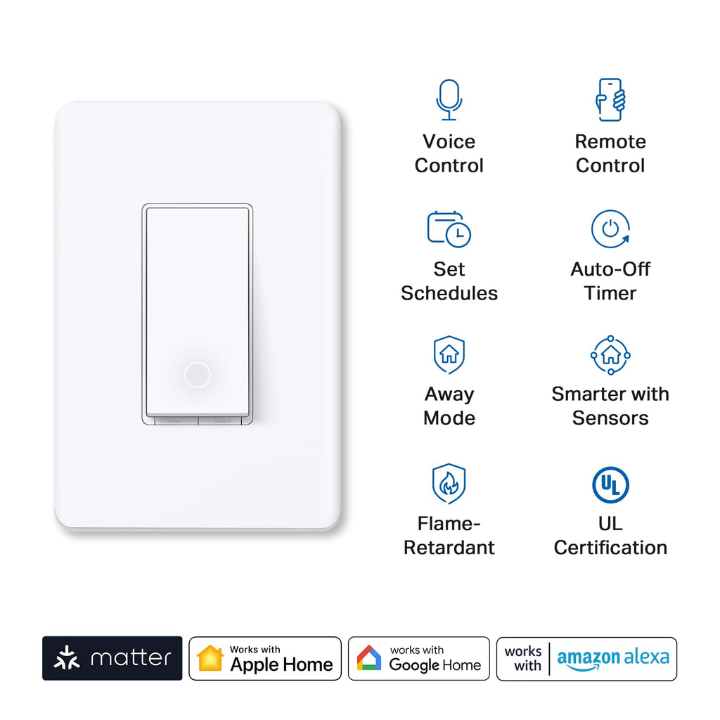 Matter Smart Light Switch: Voice Control & Offline LAN Operation | UL Certified 2-Pack