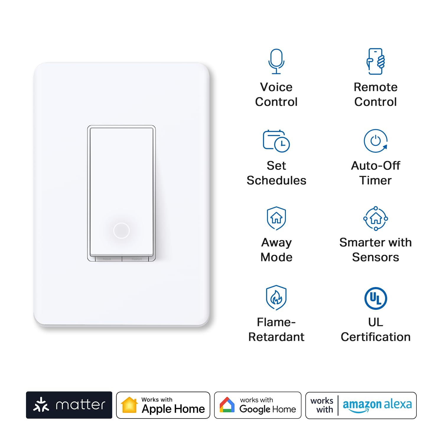 Matter Smart Light Switch: Voice Control & Offline LAN Operation | UL Certified 2-Pack