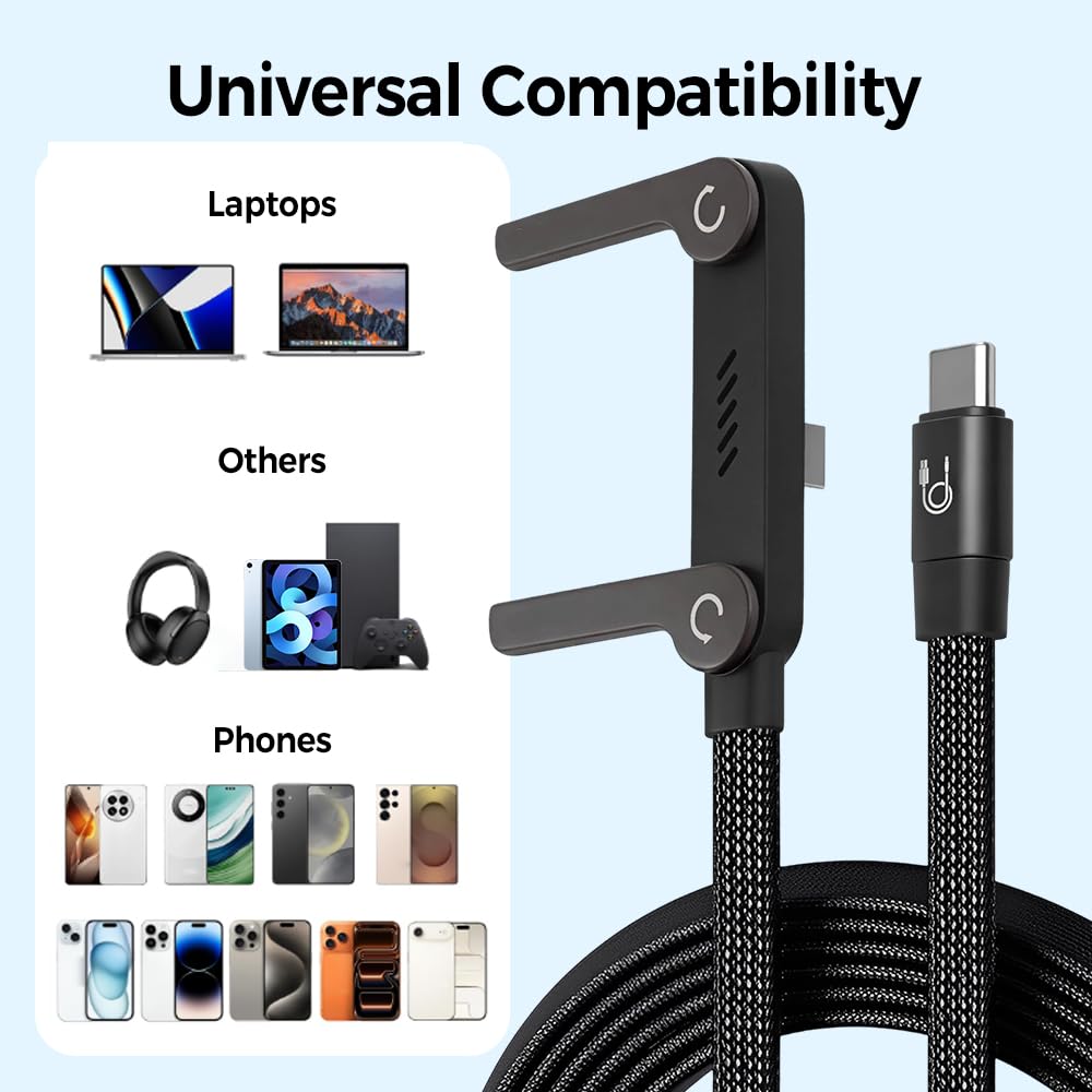 240W USB-C to USB-C Fast Charging Cable with Built-in 360° Rotating Phone Stand