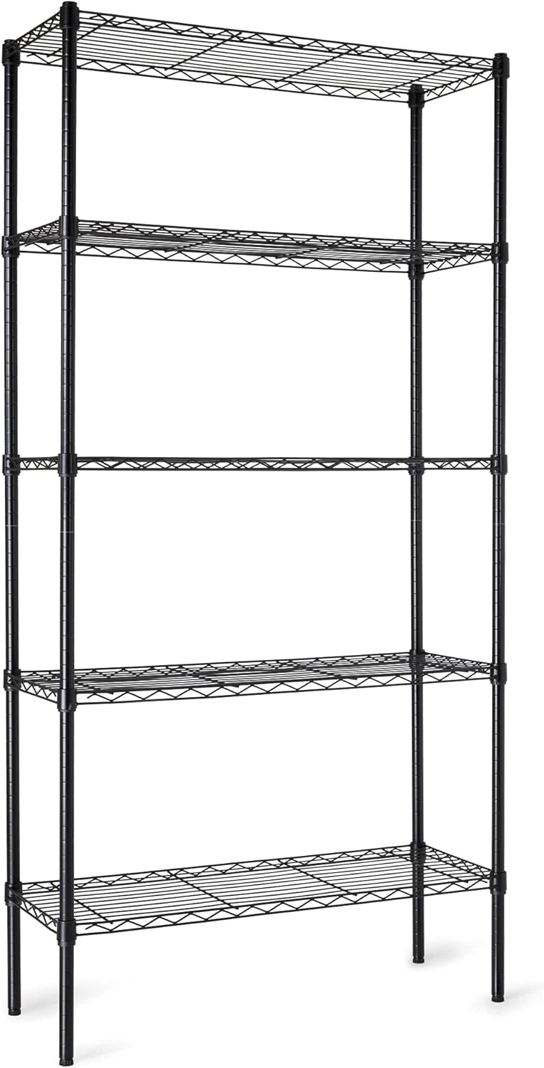 5-Shelf Adjustable Heavy Duty Steel Wire Rack Storage Shelving Organizer, 36" x 14" x 72", Black