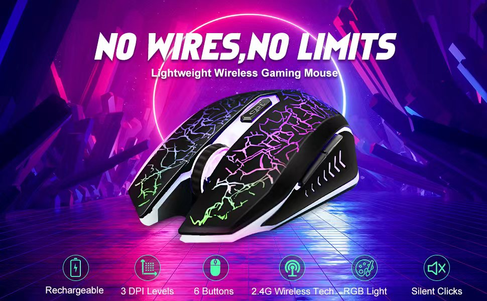 Rechargeable Wireless Gaming Mouse with 12000 DPI, 7 Programmable Buttons & RGB Lighting