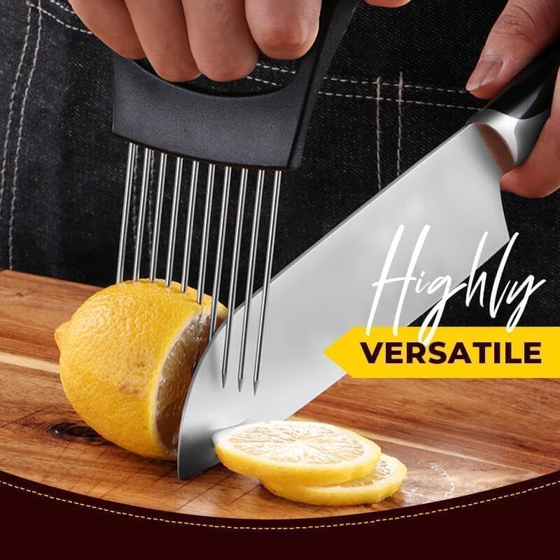Stainless Steel Onion Slice Holder and Vegetable Slicer for Safe Even Cutting