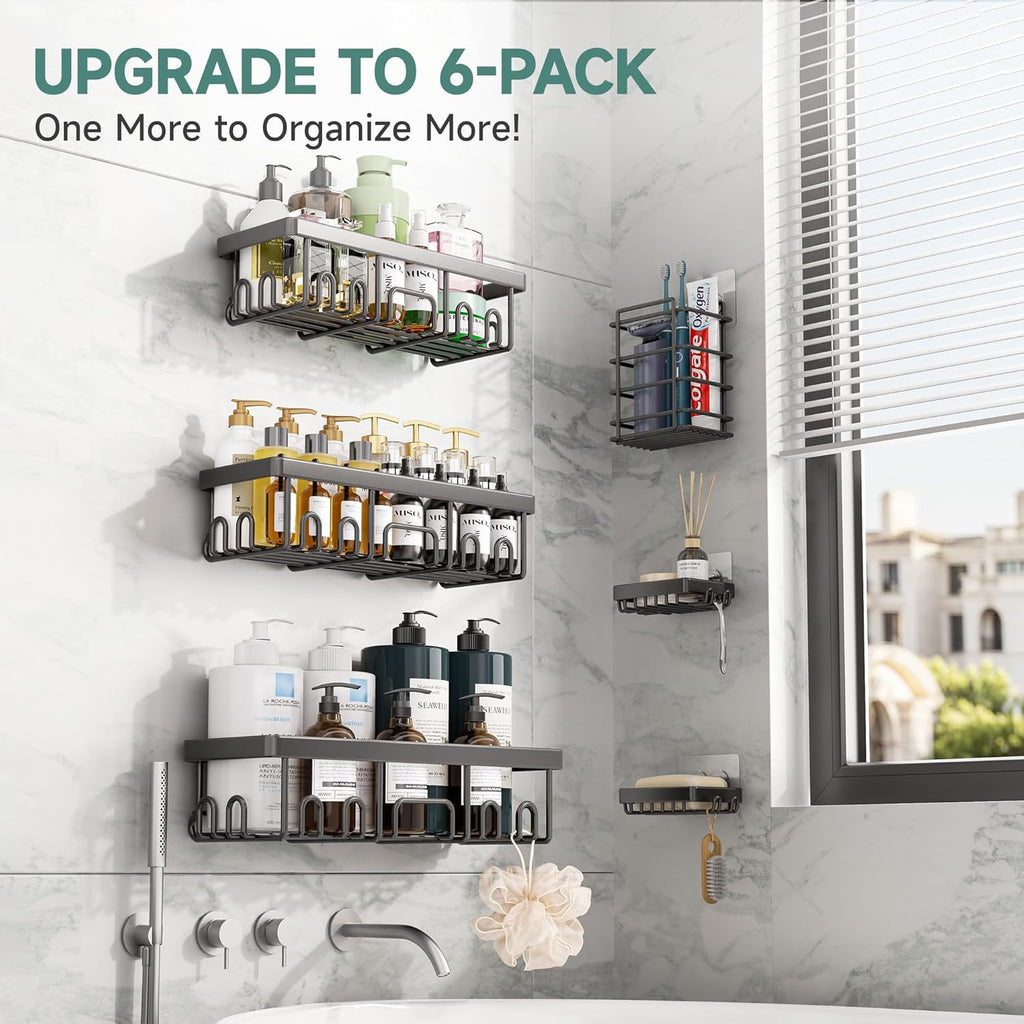 6-Pack Adhesive Shower Caddy Set - Rustproof Stainless Steel Bathroom Organizer & Storage