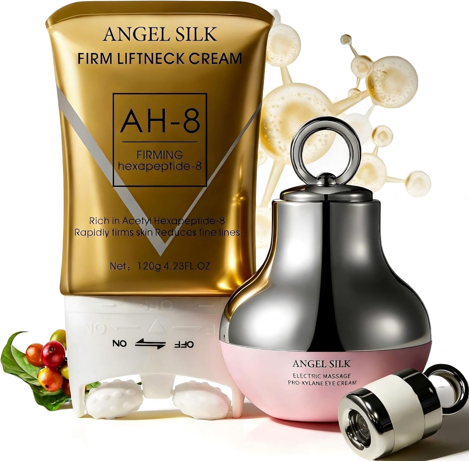 Firming Neck & Eye Cream Bundle with Electric Massage & Red Light, Anti-Wrinkle Revitalizing Set