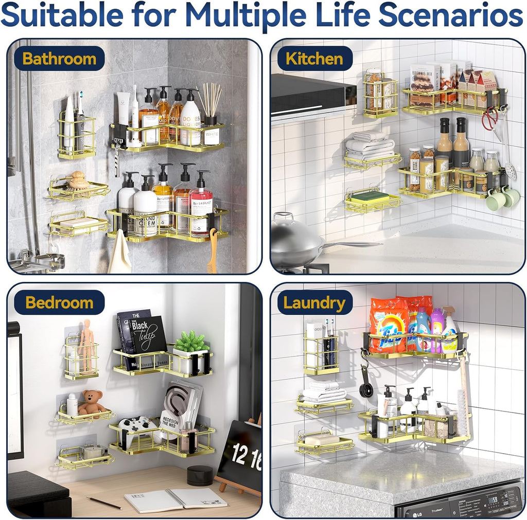 5-Pack Corner Shower Caddy Organizer - Rustproof Stainless Steel Shelves with Soap Holder & Hooks