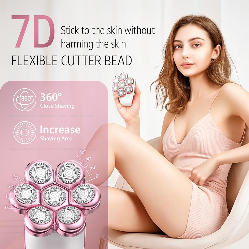 Electric Razor for Women: 7D Floating Head Rechargeable Body Shaver & Trimmer for Legs, Face, Underarms