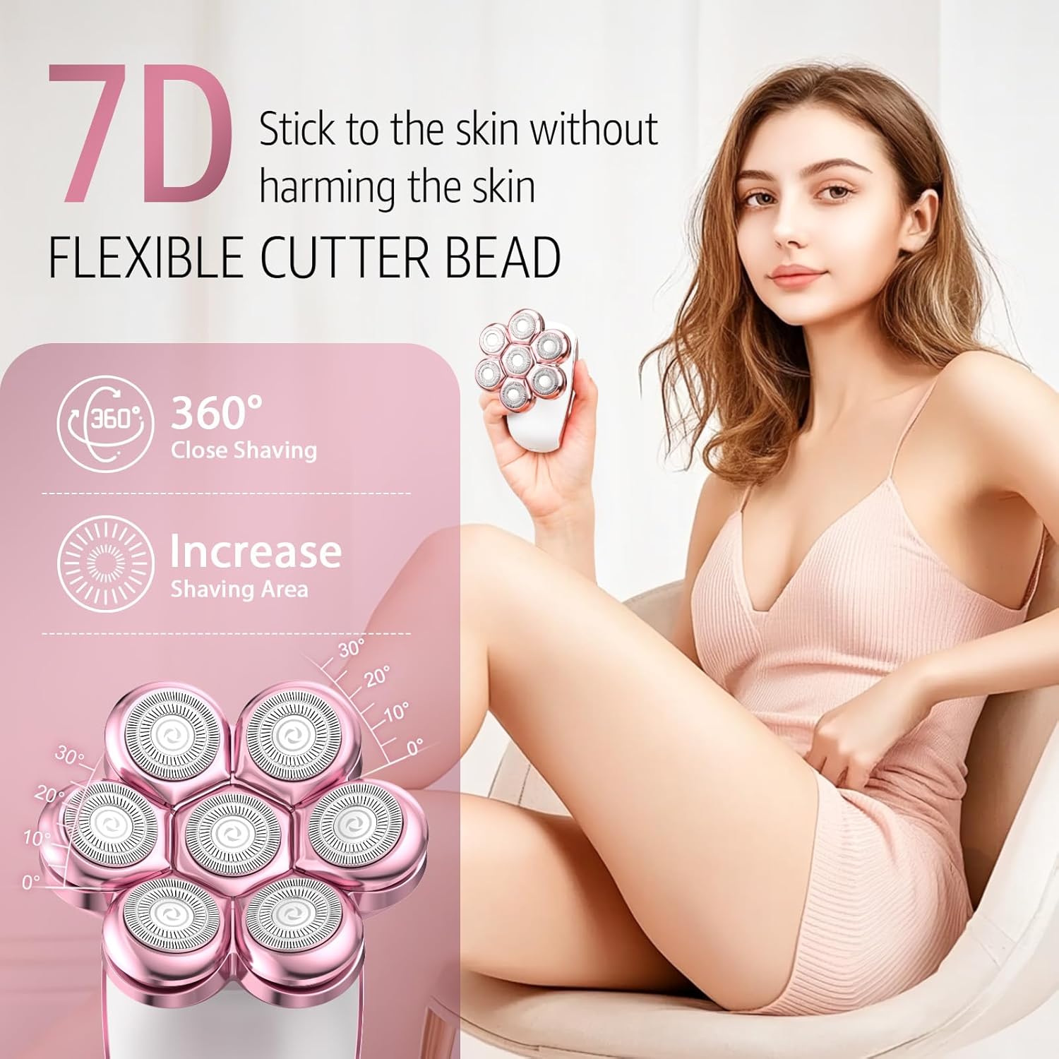 Electric Razor for Women: 7D Floating Head Rechargeable Body Shaver & Trimmer for Legs, Face, Underarms