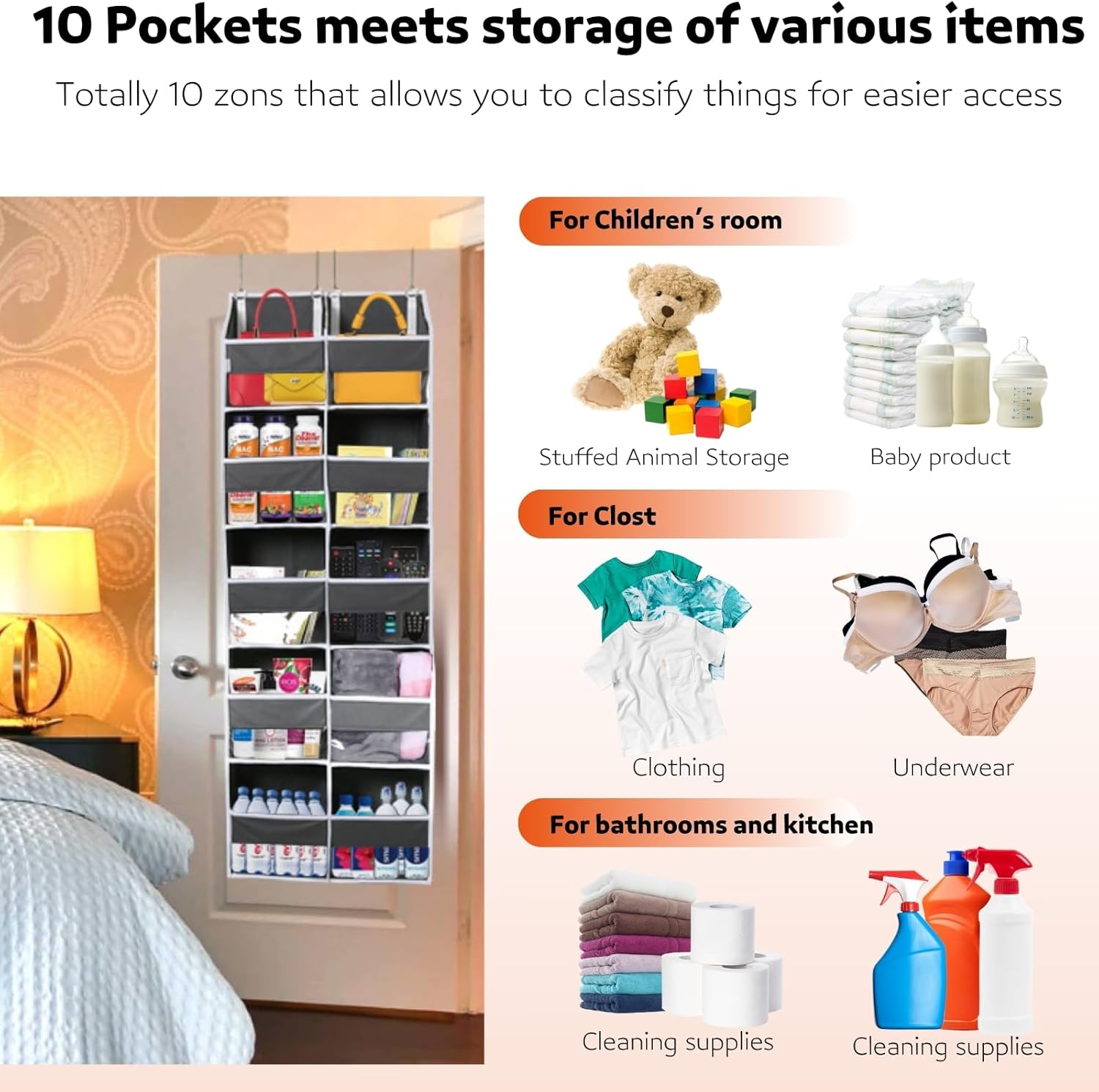 5-Tier Over the Door Organizer with 10 Compartments, 80lbs Capacity Extra Large Storage