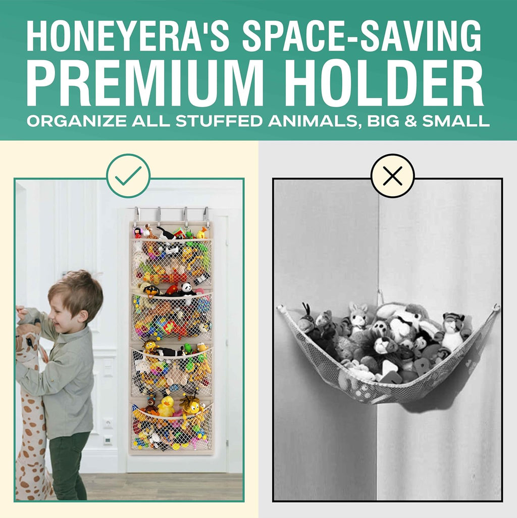 Over the Door Stuffed Animal Storage Organizer with 4 Large Mesh Pockets for Plush Toys