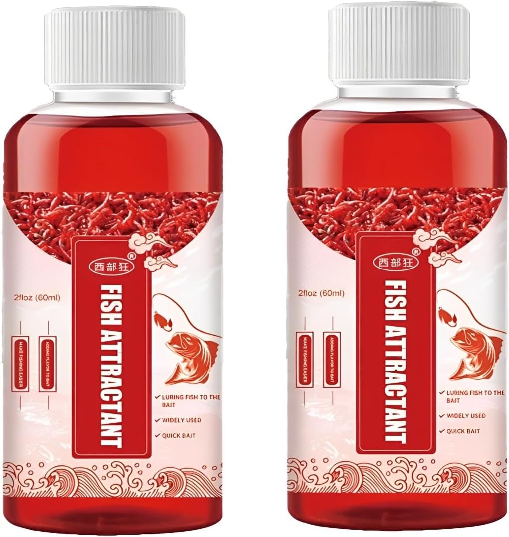 2PCS Red Worm Liquid Bait Fish Attractant, Concentrated Lure Enhancer for Freshwater & Saltwater