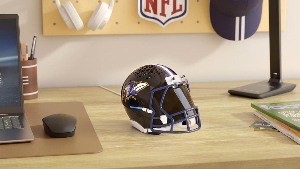 NFL Echo Dot Bundle: Includes Echo Dot | Deep Sea Blue and Limited-Edition NFL Helmet Stand | Baltimore Ravens