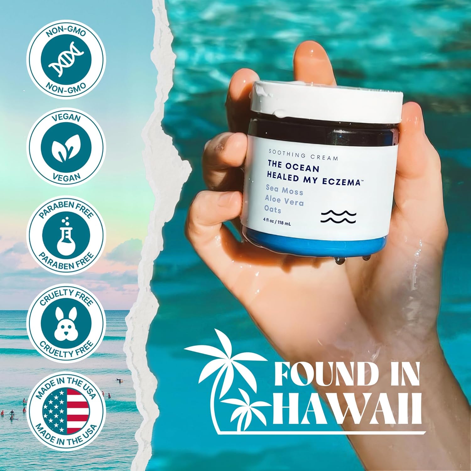 Natural Eczema & Psoriasis Cream with Sea Moss & Colloidal Oatmeal for Itch Relief (4oz)