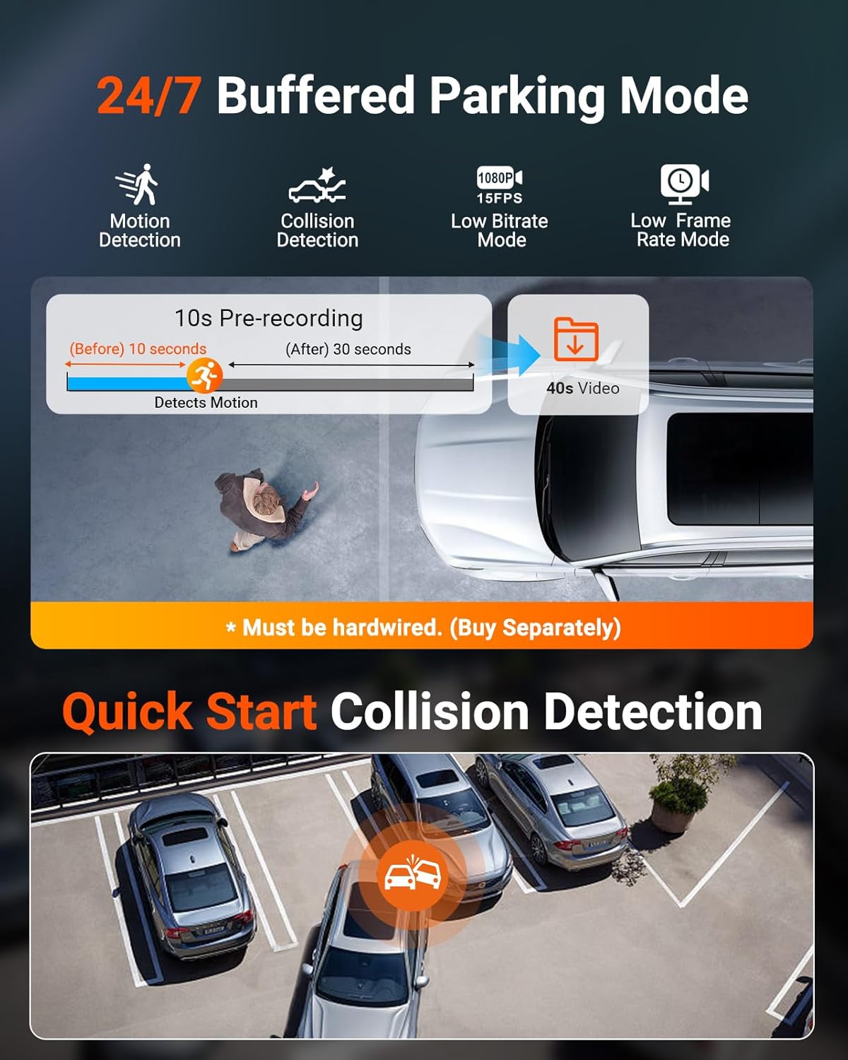 3-Channel Dash Cam with 2.7K Triple Lens, Night Vision & 24/7 Parking Mode