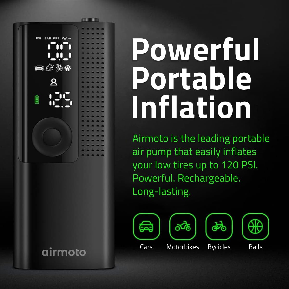 Portable Tire Inflator with Digital Gauge & Auto Shut-Off | Cordless Air Compressor for Cars, Bikes, Balls