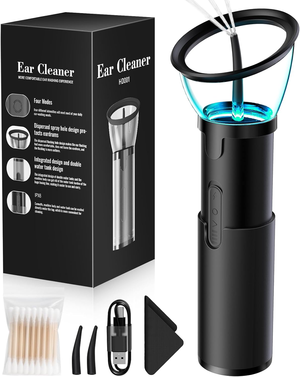 Electric Ear Wax Removal Kit with Camera, 4 Pressure Modes, IPX6 Waterproof Rechargeable Ear Cleaner