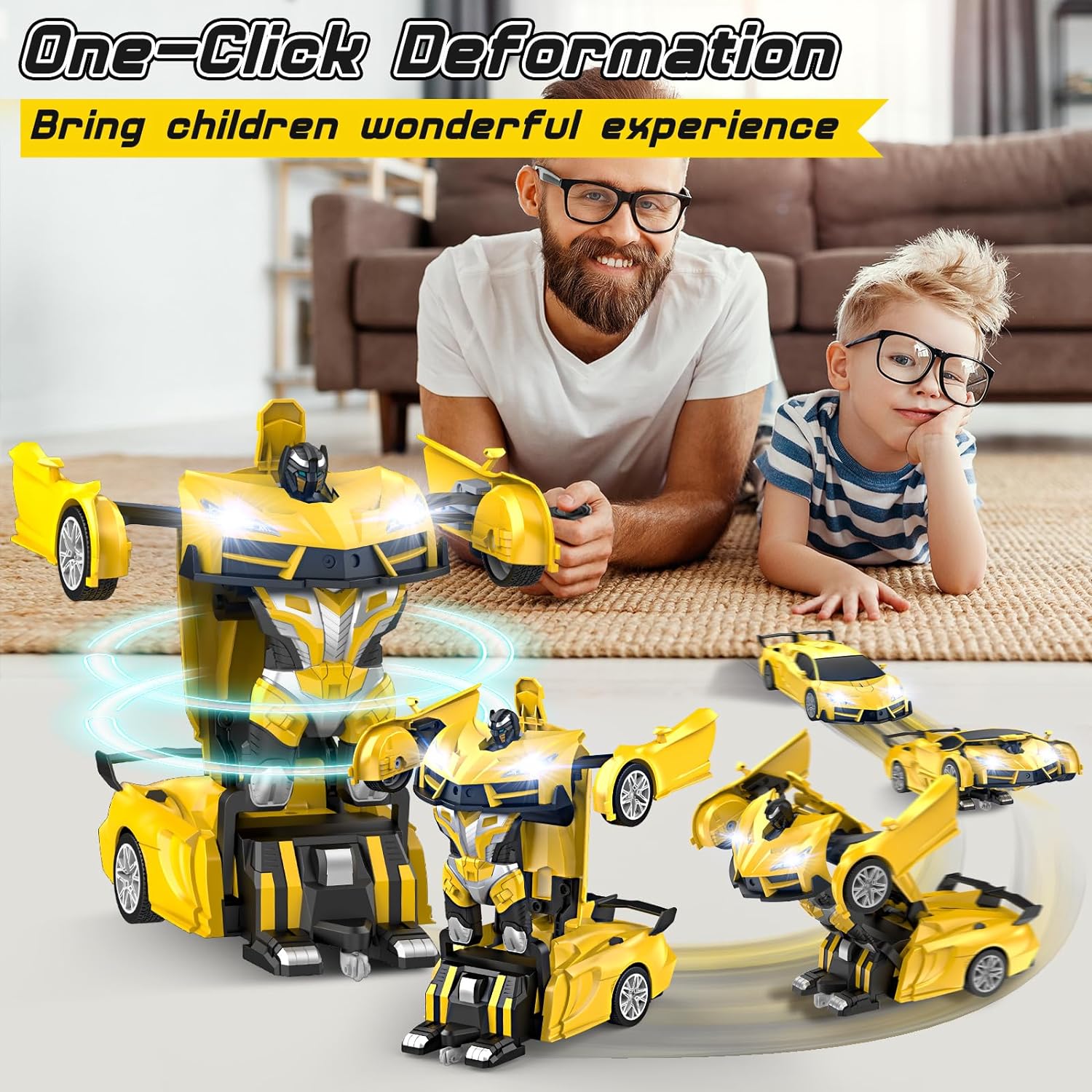 2-in-1 Transforming RC Car with 360° Spin, 2.4GHz Remote Control for Kids Ages 3-8