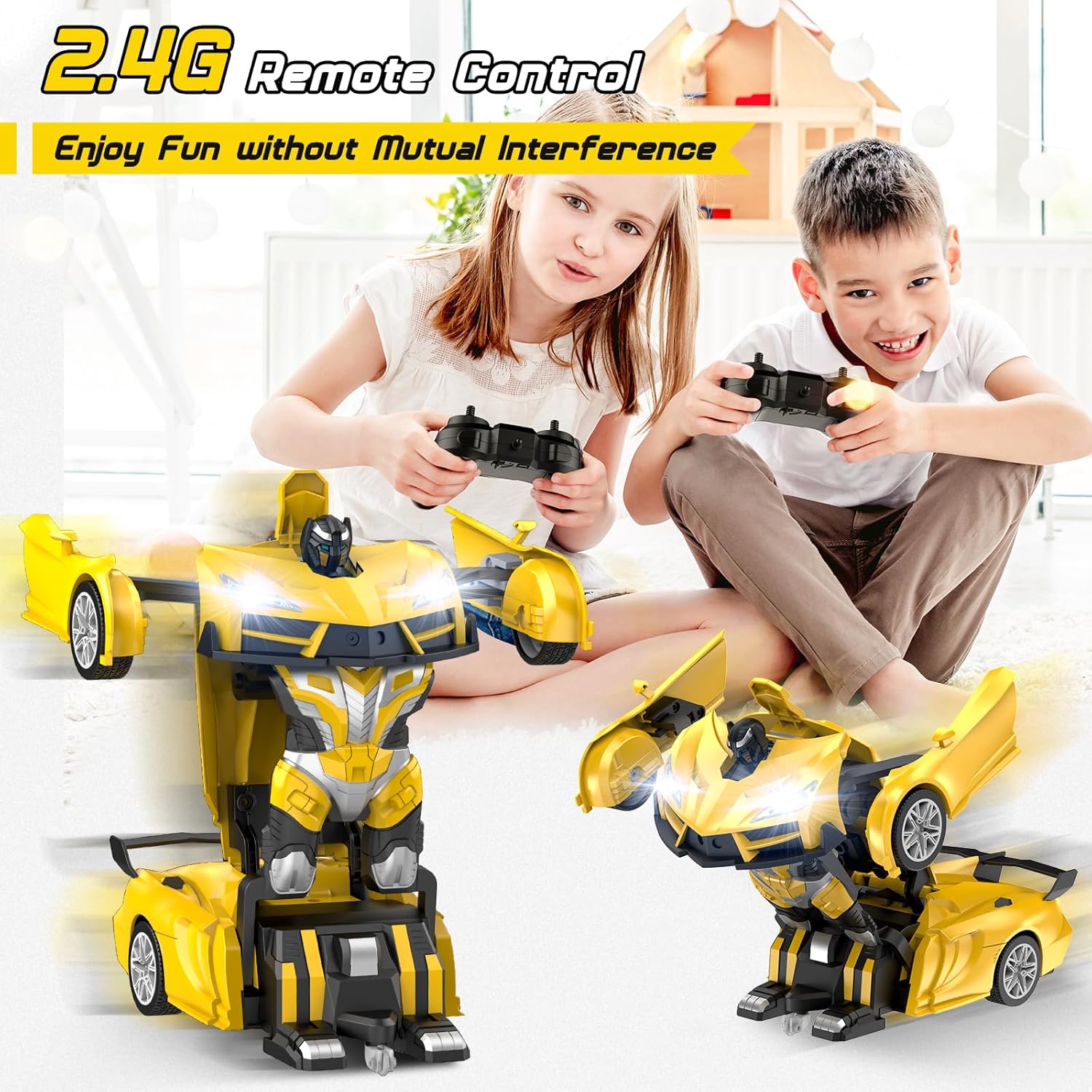 2-in-1 Transforming RC Car with 360° Spin, 2.4GHz Remote Control for Kids Ages 3-8