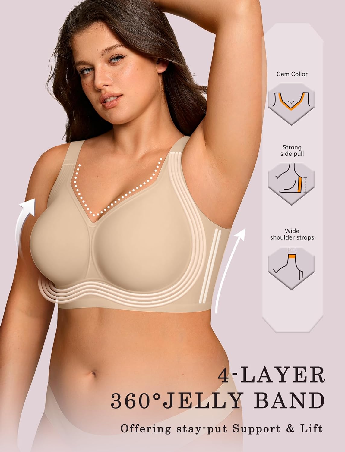 Plus Size Wireless Jelly Bra - Full Coverage Seamless T-Shirt Bra with Push Up Support