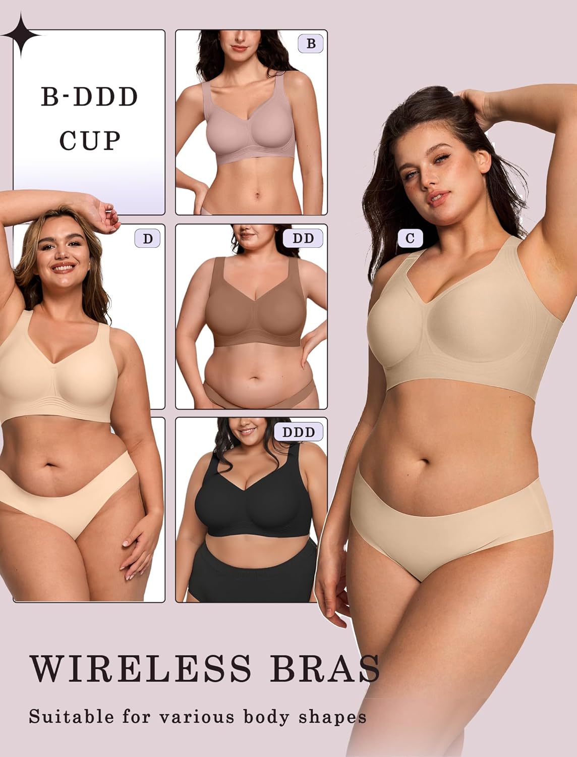 Plus Size Wireless Jelly Bra - Full Coverage Seamless T-Shirt Bra with Push Up Support