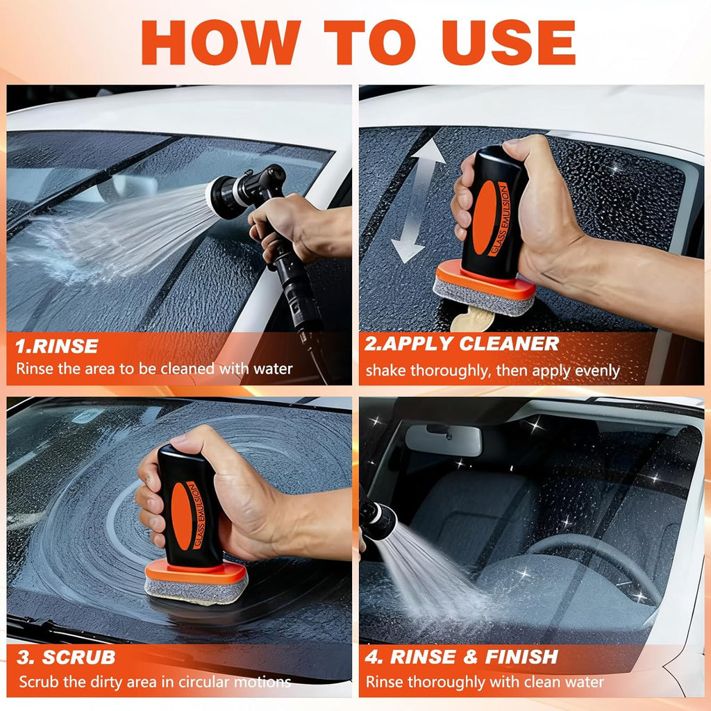 Car Glass Oil Film Remover - Eliminates Stubborn Smudges & Improves Windshield Clarity for Safe Driving