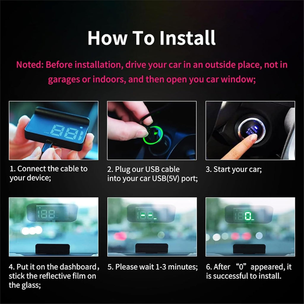 Car HUD Speedometer with GPS+BDS Dual-Mode, Automatic Brightness Adjustment, USB Plug & Play