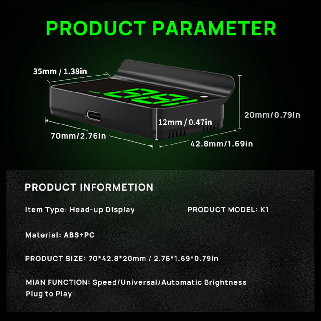 Car HUD Speedometer with GPS+BDS Dual-Mode, Automatic Brightness Adjustment, USB Plug & Play