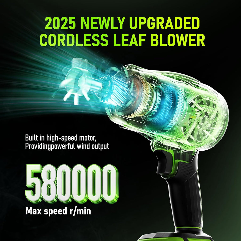 21V Cordless Leaf Blower with 2×4.0Ah Batteries, 580000RPM Turbo Jet Blower for Lawn & Yard