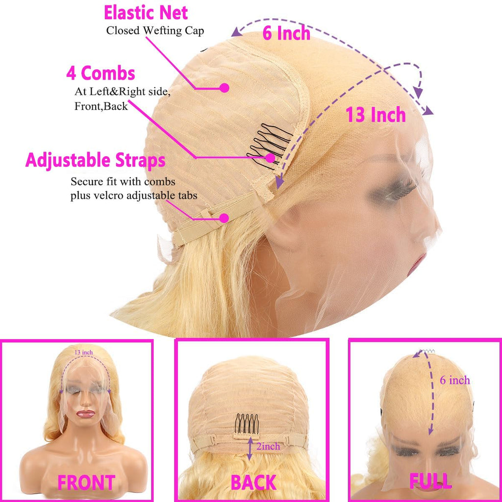 613 Blonde 28-Inch Body Wave Human Hair Wig with 13x6 HD Transparent Lace Front