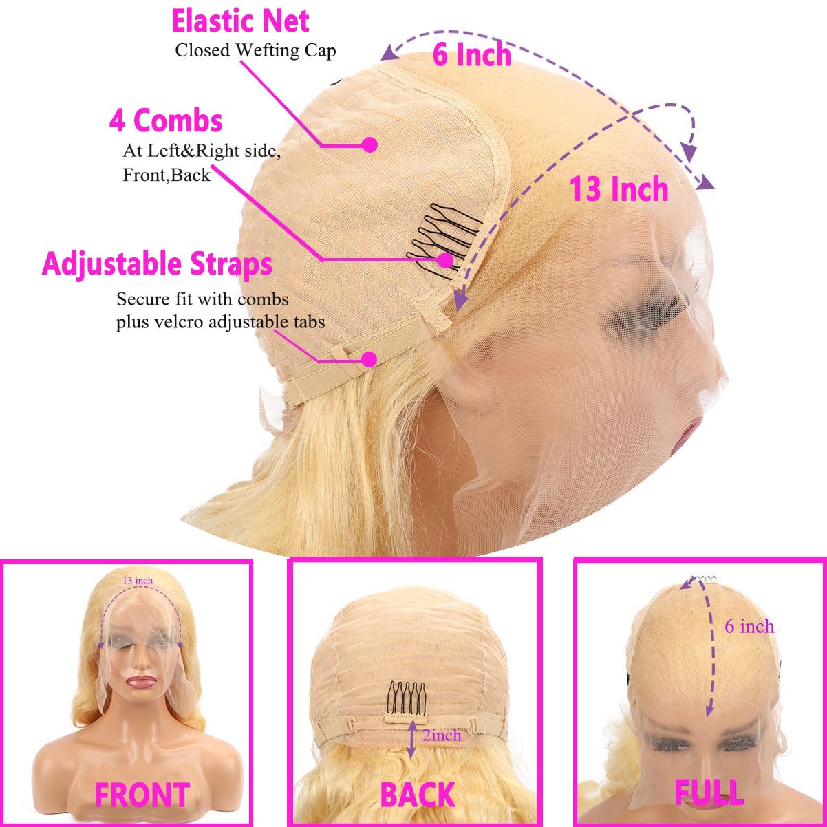 613 Blonde 28-Inch Body Wave Human Hair Wig with 13x6 HD Transparent Lace Front