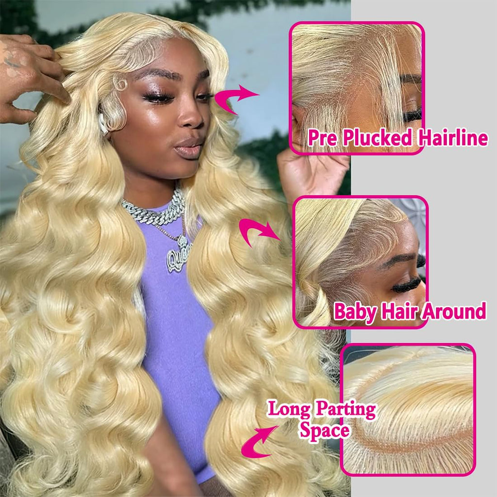 613 Blonde 28-Inch Body Wave Human Hair Wig with 13x6 HD Transparent Lace Front