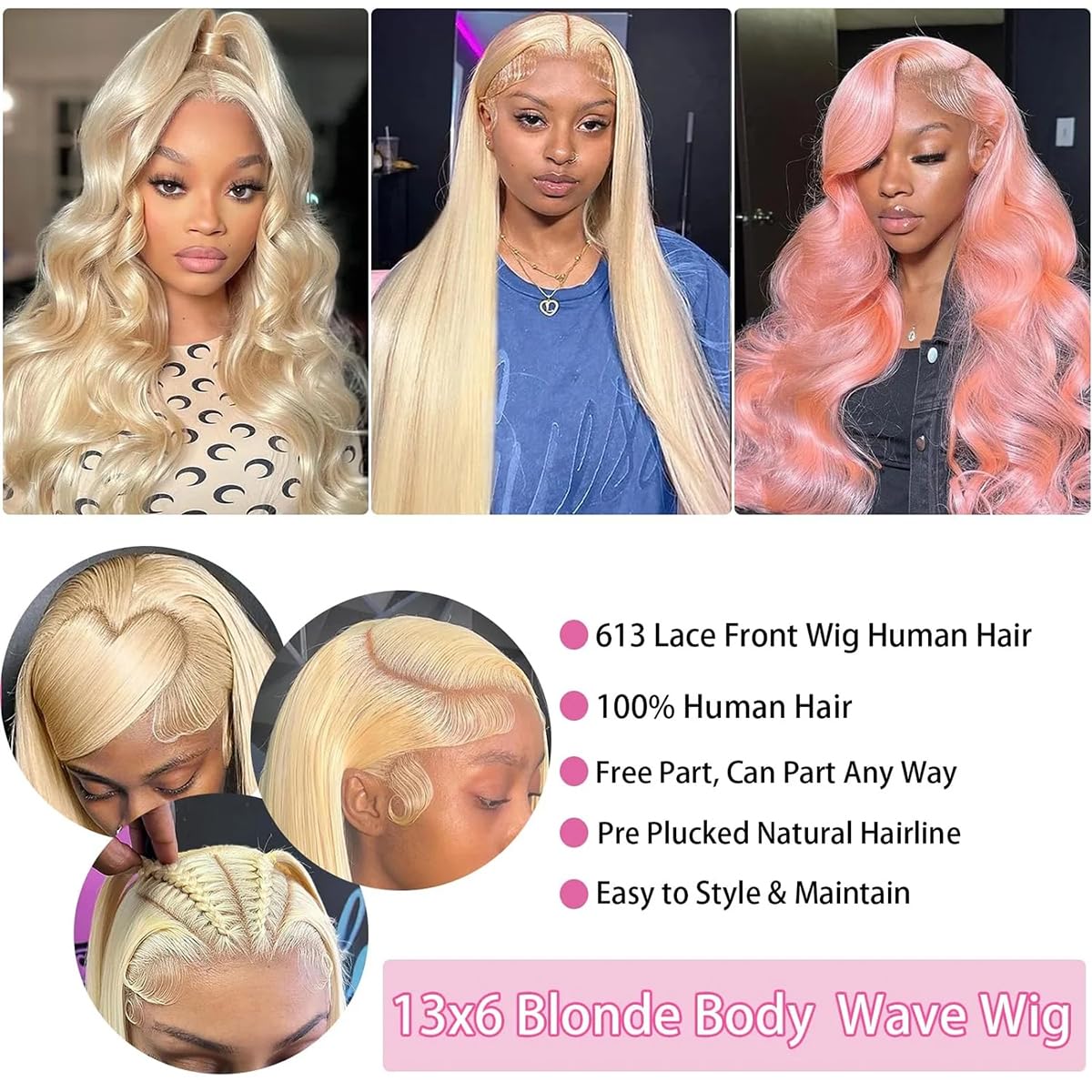 613 Blonde 28-Inch Body Wave Human Hair Wig with 13x6 HD Transparent Lace Front