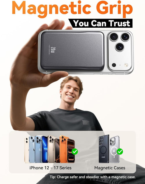 10000mAh Magnetic Power Bank with 20W Fast Charging, Wireless Portable Charger